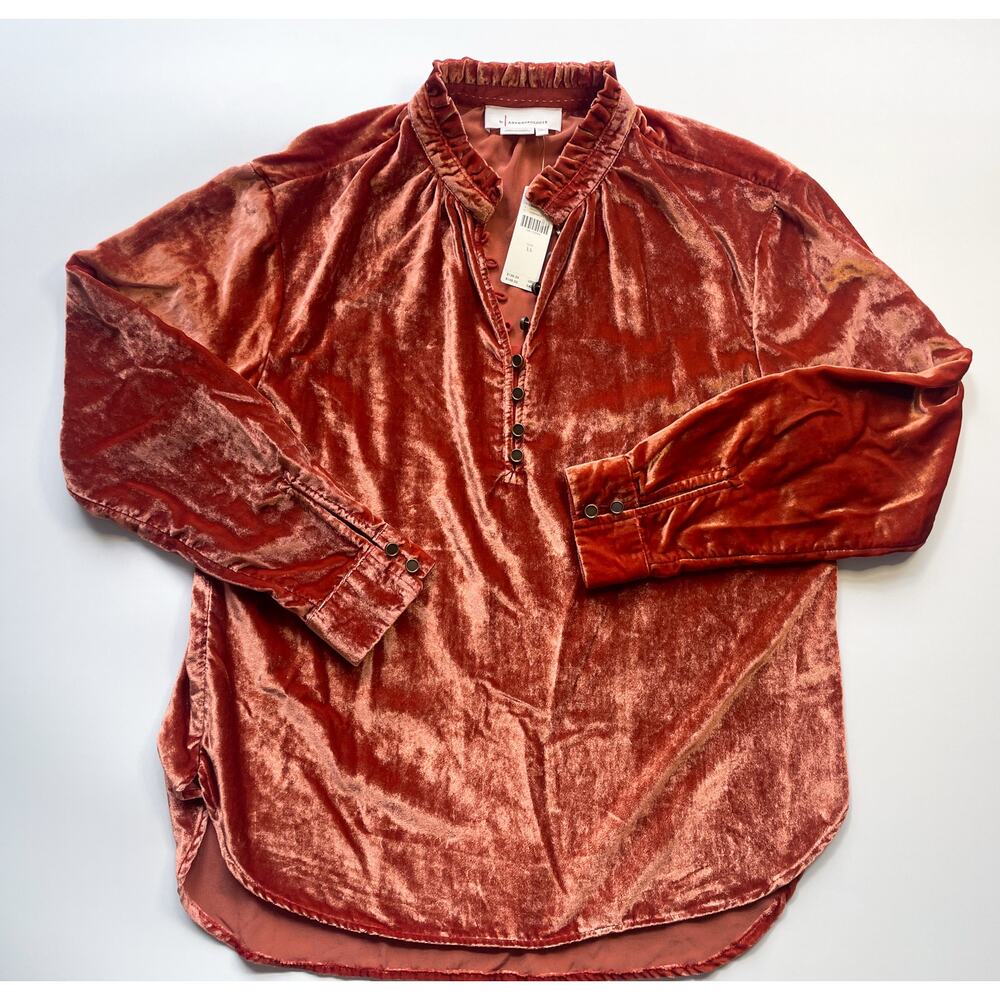 NWT Anthropologie Orange Velvet Long Sleeve Oversized Blouse Size XS